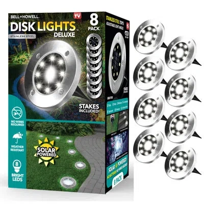 Bell + Howell Bell+howell Solar Powered 4 Led Disk Lights, Wireless Auto On/off Solar Pathway Garden Lights In Silver