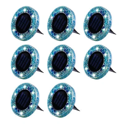 Bell + Howell Bell+howell Solar Powered Mosaic Disk Lights, Wireless Auto On/off Solar Pathway Garden Lights In Blue