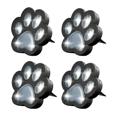 Bell + Howell Bell+howell Solar Powered Paw Print Disk Lights, Wireless Auto On/off Solar Pathway Garden Lights In Silver