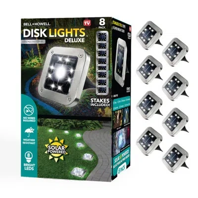 Bell + Howell Solar Powered Stainless Steel Outdoor Integrated Led Super Bright In-ground Square Disk Path Lights  In Silver,stainless Steel