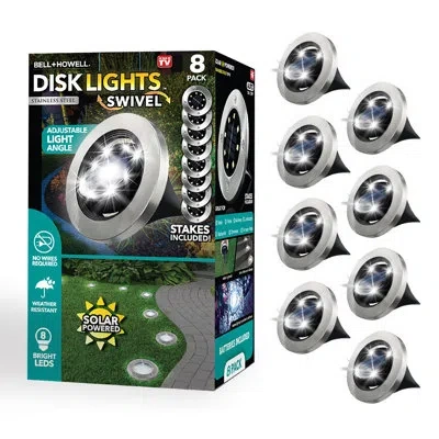 Bell + Howell Bell+howell Stainless Steel Solar Powered Swivel Led Disk Lights, Wireless Auto On/off Pathway Garde