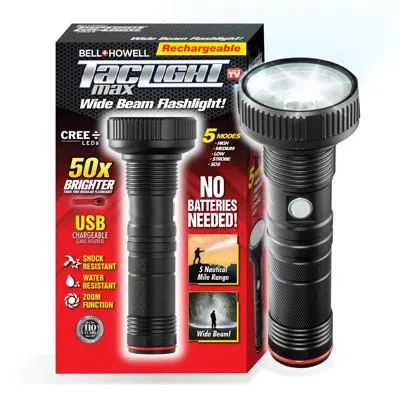 Bell + Howell Taclight Max Rechargeable Wide Beam Flashlight With 5 Modes In Black