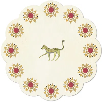 Bell Hutley Gold Scalloped Round Flower & Leopard Table Mat