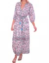 Bell Katherine Maxi Dress In Light Turquoise & Purple Floral In Blue