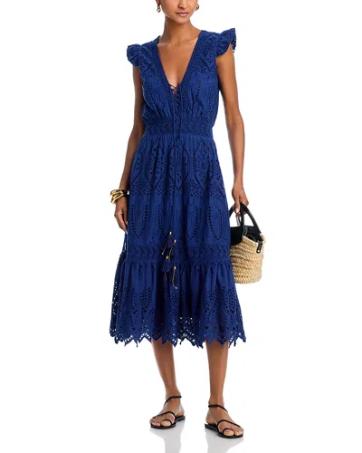 Bell Lani Tiered Eyelet Midi Dress In Navy Eyelet