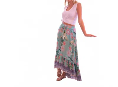 Bell Margo Maxi Skirt In Green Pink Bird Print In Multi