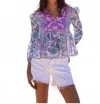 Bell Michelle Button Up Top In Mixed Prints In Purple