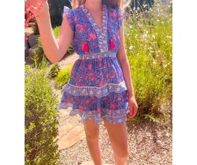 Bell Olivia A-line Dress In Blue Pink Print In Multi