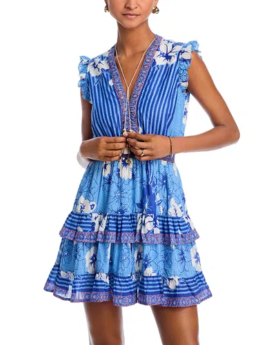 Bell Olivia Floral Print Mini Dress In Blue White Flowers