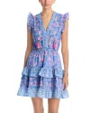 Bell Olivia Ruffled Mini Dress In Blue/pink Print