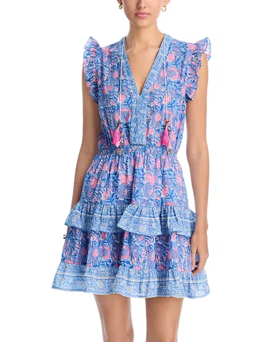 Bell Olivia Ruffled Mini Dress In Blue/pink Print