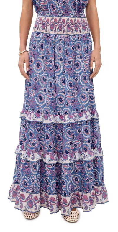 Bell Paris Maxi Skirt Blue With Pink Flower