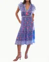 Bell Phoebe Midi Dress In Blue Pink Print In Blue