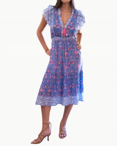 Bell Phoebe Midi Dress In Blue Pink Print