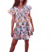 Bell Pleated Smocked Mini Skirt In Turquoise Yellow Floral In Multi