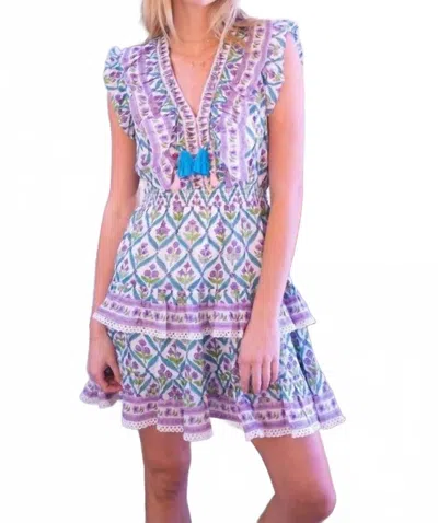 Bell Rainey V-neck Dress In Turquoise/purple Diamond