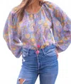 Bell Reese Balloon Sleeves Top In Blue/yellow Print In Blue