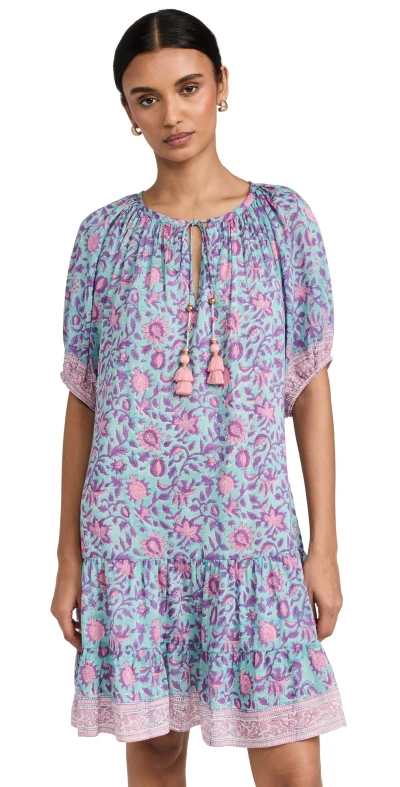 Bell Romi Flounce Dress Teal Purple Print In Teal Purple Print