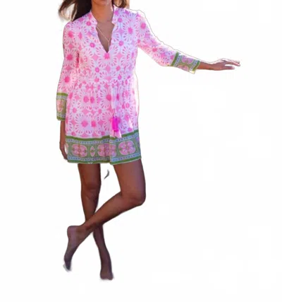 Bell Rose Mini Dress In Pink & Greeen Print