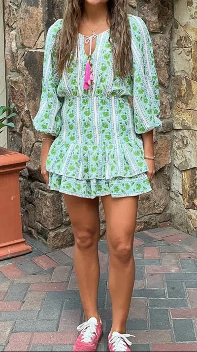 Bell Siena Mini Dress In Green Turq Border Stripe In Multi