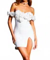 Bella Barnett Jaza One Shoulder Flowers High Slit Bandage Mini Dress In White In White
