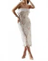 Bella Barnett Stripe Strapless Lace Midi Bandage Dress In White In White