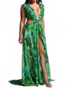 Bella Barnett Yoland Printed Embellished Maxi Dress In Green In Green