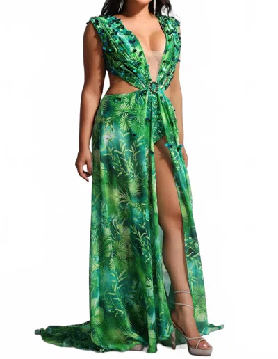 Bella Barnett Yoland Printed Embellished Maxi Dress In Green