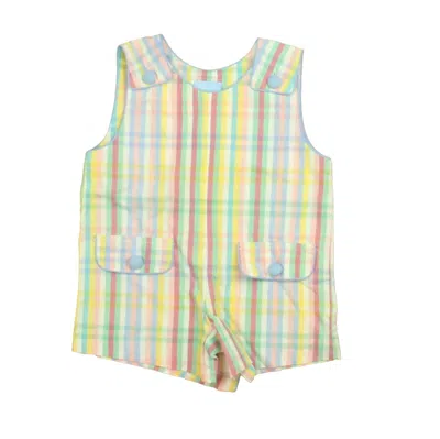 Pre-owned Bella Bliss Kids'  Boys White Pink Blue Plaid Romper