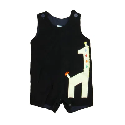Pre-owned Bella Bliss Kids'  Girls Navy White Giraffe Romper In Blue