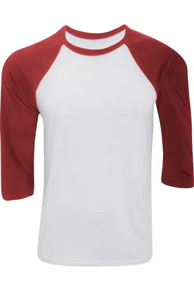 Bella+canvas Canvas Mens 3/4 Sleeve Baseball T-shirt In White