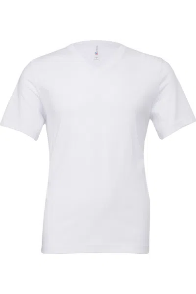 Bella+canvas Canvas Mens Jersey Short Sleeve V-neck T-shirt In White