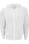 Bella+canvas Canvas Unisex Zip-up Polycotton Fleece Hooded Sweatshirt / Hoodie In White