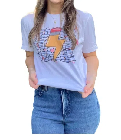 Bella+canvas Lightening Bolt Pencil Teacher Tee In White
