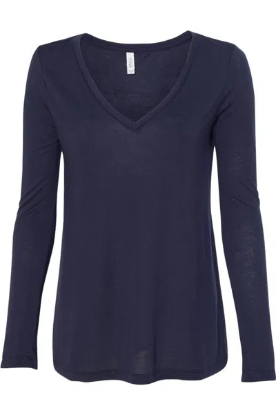 Bella+canvas Women's Flowy Long Sleeve V-neck Tee In Blue