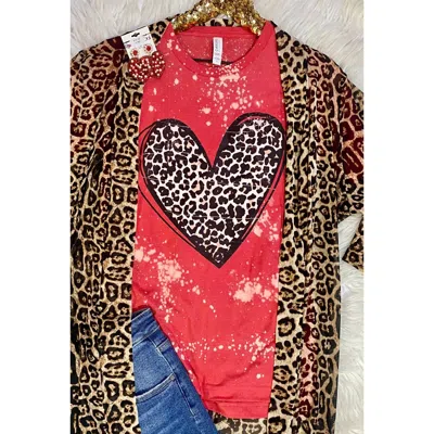 Bella+canvas Women's Leopard Heart Graphic Tee In Red Bleached In Multi