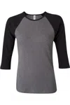 Bella+canvas Womens 1x1 Baby Rib Raglan Three-quarter Sleeve Tee In Gray