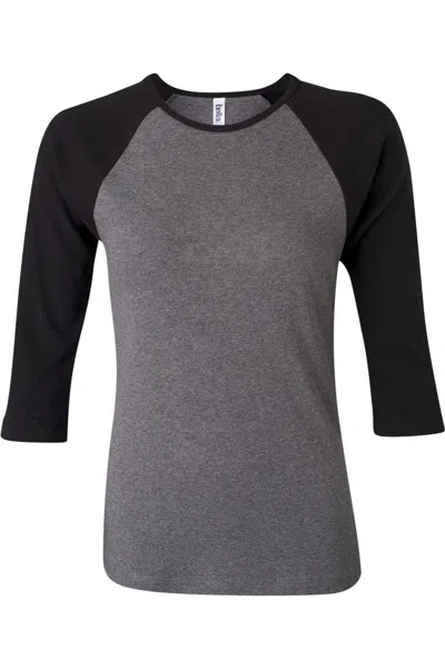 Bella+canvas Womens 1x1 Baby Rib Raglan Three-quarter Sleeve Tee In Grey