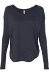 Bella+canvas Womens Flowy 2x1 Ribbed Long Sleeve Tee In Black