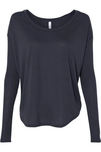 Bella+canvas Womens Flowy 2x1 Ribbed Long Sleeve Tee In Black