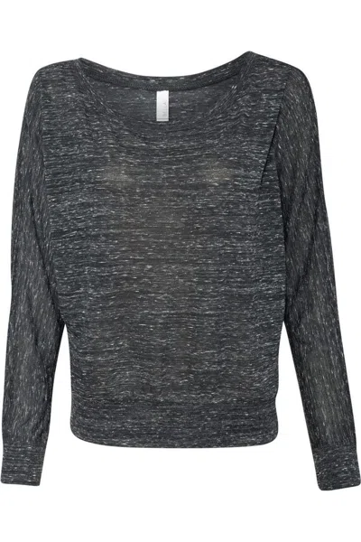 Bella+canvas Womens Flowy Off Shoulder Long Sleeve Tee In Black