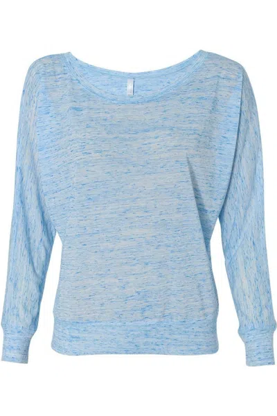 Bella+canvas Womens Flowy Off Shoulder Long Sleeve Tee In Blue