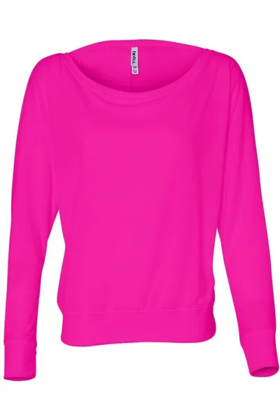 Bella+canvas Womens Flowy Off Shoulder Long Sleeve Tee In Purple