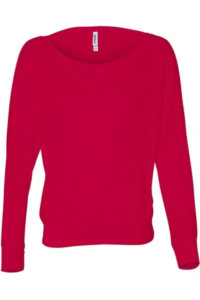 Bella+canvas Womens Flowy Off Shoulder Long Sleeve Tee In Red