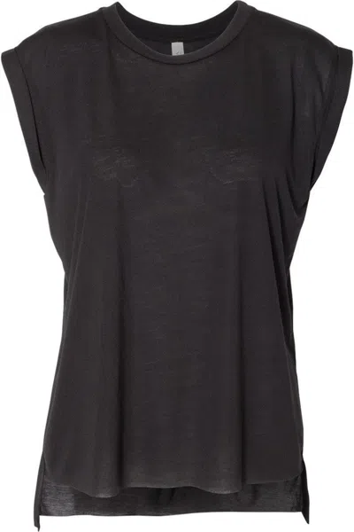 Bella+canvas Womens Flowy Rolled Cuffs Muscle Tee In Black