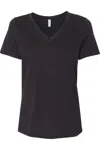 Bella+canvas Women´s Relaxed Heather Cvc V-neck Tee In Black