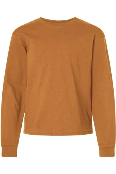 Bella+canvas Kids' Youth 6oz. Heavyweight Long Sleeve Tee In Brown