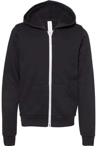 Bella+canvas Kids' Youth Sponge Fleece Full-zip Hoodie In Black