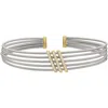 Bella Cavo Rhodium Sterling Multi Cable Cuff With Three Diagonal Bars In Silver/gold In Silver