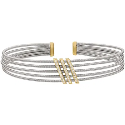 Bella Cavo Rhodium Sterling Multi Cable Cuff With Three Diagonal Bars In Silver/gold
